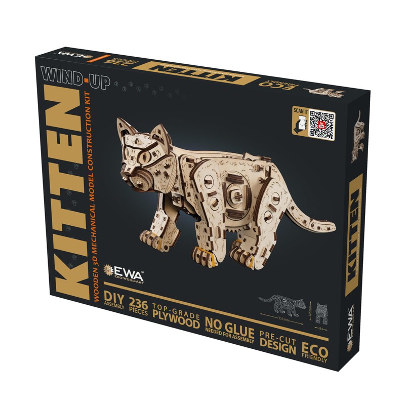 EWA Eco-Wood-Art Kitten Mechanical Wooden Kitten Spring Motor Kit Available