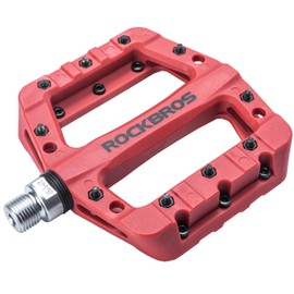 ROCKBROS Bicycle Pedal, Flat Pedal, Lightweight, mtb Pedal, Road Bike, Nylon Fiber, Large Area, Anti-Slip, Bmx 9/16 Inches, Left and Right Set (Red)