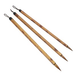 PATIKIL Calligraphy Brush, 3 Pack Watercolor Ink Painting Calligraphy Writing Brush Drawing Art Sumi-e Brush Aluminum Handle for Beginner 3 Size Kit, Brown