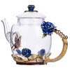Floral Glass Teapot with France Enamel Flower Butterfly Decoration Safe