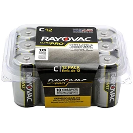 Rayovac UltraPro Industrial Alkaline Batteries, Size C, 1 Pack of 12, 12 Batteries Total, Standard, Black, (ALC12 / ALC-12PPJ)
