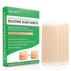 Hojas de silicona para eliminar cicatrices, hojas avanzadas de silicona para cicatrices causadas por cesárea, cicatrices corporales, cirugía, quemaduras, lesiones acné y estrías parches, 4 hojas reutilizables para cicatrices(3"×1.6")