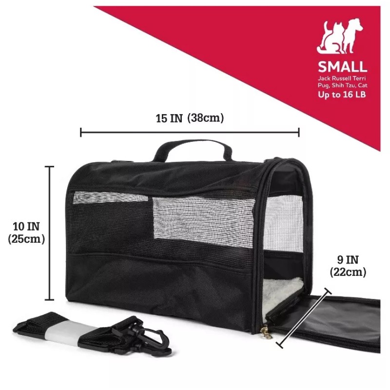 Vibrant Life PET CARRIER Small Guaranteed on-Board Soft-Sided Black, 16