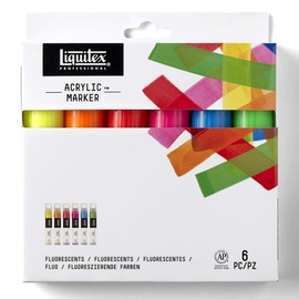 Liquitex 4690005 Professional Paint Acrylic Paint Markers, Artist Pigments for Drawing, Painting on Paper, Canvas, Textiles, Wide Tip - 6 Fluo Marker Set