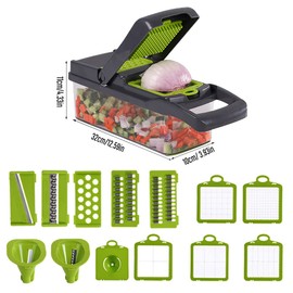 22 en 1 Picador de Verduras,Cortador de Verduras,Multifuncional Vegetable Slicer Cutter - 12 Cuchillas de Acero Inoxidable con Contenedor Cesta Coladora,Adecuado para Frutas Verduras y Ensaladas