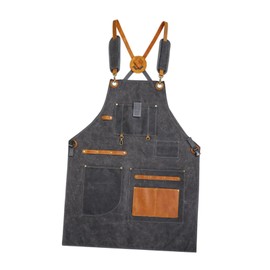 Milageto Gardening Apron Woodworking Apron Cross Back Tool Organizer Pockets Tool Apron Canvas Apron for Hairstyling Blacksmiths, Gray