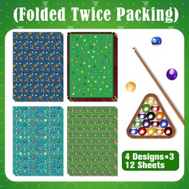 Pool Ball Wrapping Paper 12 Sheets Billiard Themed Designs Gift Wrap for Pool Players,Game Room,Party Supplies,20"×28"