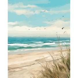 Tucocoo Seaside Beach Paint by Numbers Kits 16x20 inch Canvas DIY Oil Painting for Kids, Students, Adults Beginner with Brushes and Acrylic Pigment Beach Scenery Landscape Decor Photo Gift(DIY Frame)