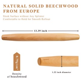 Bamber Wood French Rolling Pin for Baking Small Wooden Rolling Dowel Stick Dough Roller for Cookie Dumpling Pastry Pizza Tortilla, 13.4'' by 1.2''