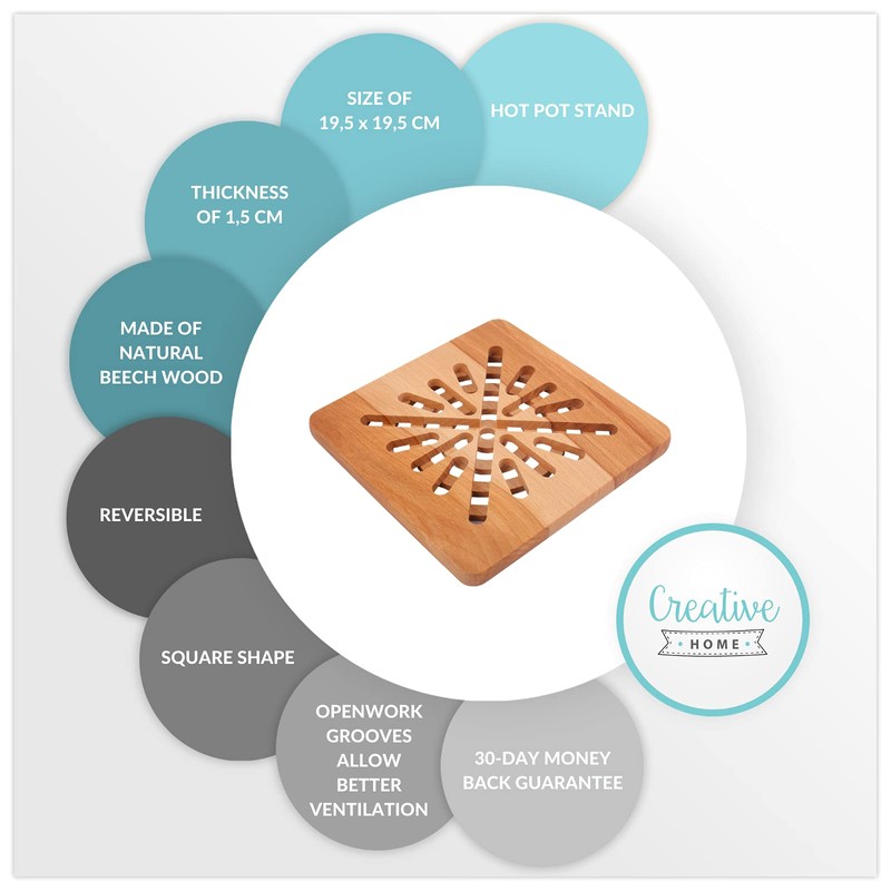 Creative Home Square Hot Trivet Wood | 19.5 x 19.5