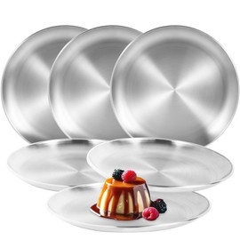 Bakpoco 18/8 Stainless Steel Kids Plates Set of 6, 9-inch Thickened Toddlers Adults Dinner Plates, Non Toxic Metal Dishes Food Tray for Eating/Serving/Camping/Snack, Shatterproof & Dishwasher Safe