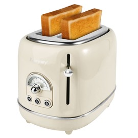 Pateyney Retro Stainless Steel Toaster - 2 Slice, Extra-Wide Slot, 6 Adjustable Settings, Removable Crumb Tray, Defrost, Cancel, Reheat (Cream)