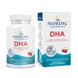 Nordic Naturals Strawberry DHA - Suplemento de soporte para sistema nervioso y cerebral, Multicolor, 90 Softgels