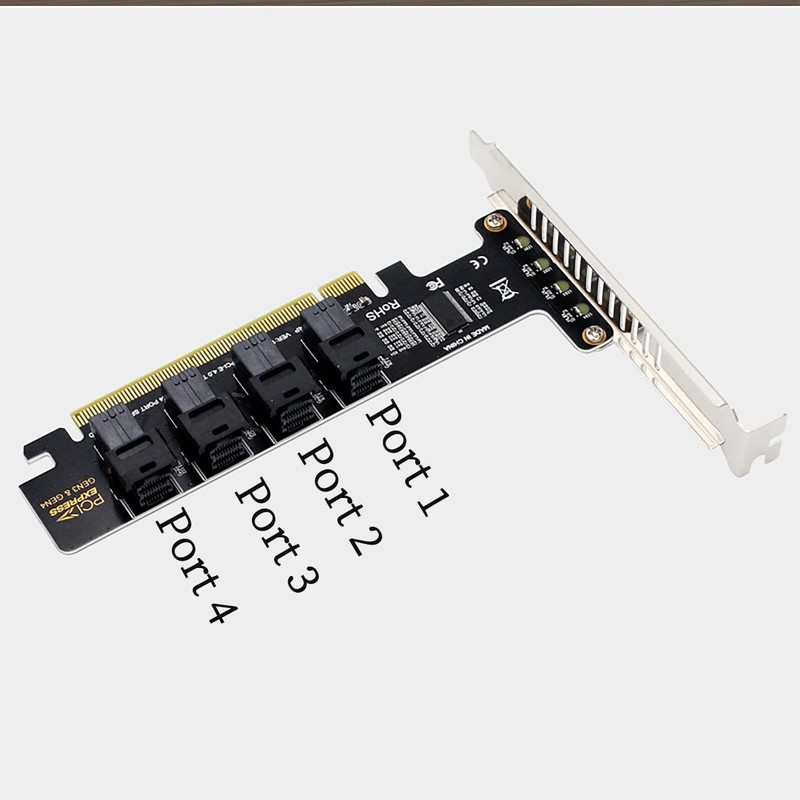 PH49 PCIe4.0 X16 to 4-Port U.2 NVME SFF-8643 SFF-8639 Expansion