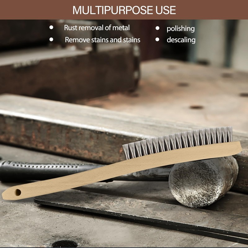 Heavy Duty Stainless Steel Wire Brush Long Curved Beechwood Handle