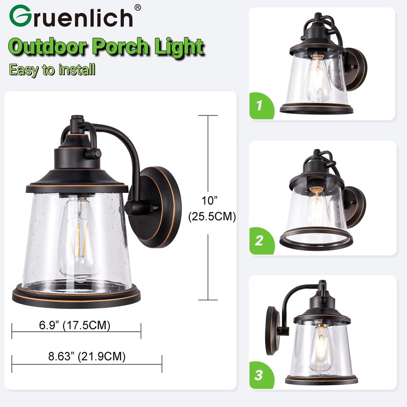 GRUENLICH Outdoor Wall Lantern, Wall Sconce as Porch Lighting Fixture,