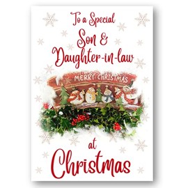 Second Ave Son & Daughter-in-Law Christmas Red Holly Snowman Xmas Holiday Festive Greetings Card