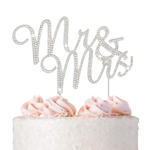 Decoración para tarta de boda de Mr and Mrs, metal plateado de alta calidad, brillante, decoración para tarta de boda, despedida de soltera o aniversario, ahora protegido en una caja