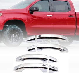 FZJDSD 4Pcs Chrome Door Handle Cover Trim with 2 Smartkey Button Auto Sensor Holes Compatible with Chevy Silverado 1500 2500HD 3500HD 2019-2021 Compatible with GMC Sierra 1500 2500HD 3500HD 2020 2021