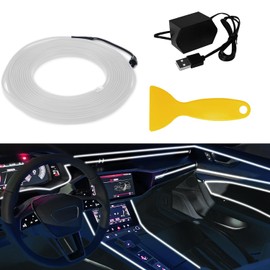 GLL Car Interior Lighting 5 m 16 ft EL Wire Lights with 6 mm Sewing Edge Car Ambient Atmosphere Lighting USB EL Wire Lights (White)