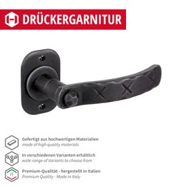 GedoTec Door Handle Wrought Iron – 1 Set Door Fitting Antique Black Door Handle Room Door on Rosette – SEEFELD | PZ – Profile Cylinder | Cast Iron Black Rustic | Includes Mounting Material