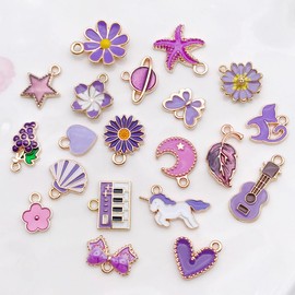 WOCRAFT 40pcs 20 pairs Assorted Enamel Bracelet Charms for Jewelry Making DIY Necklace Bracelet Earrings Keychain Crafting Charms Kit Crafts (Purple-SN999)