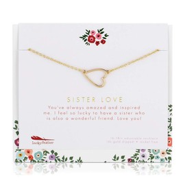 Lucky Feather Sister Necklace - 14K Gold Dipped Heart on Adjustable Chain, Ideal Sister Gifts