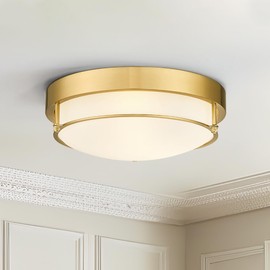 Cargifak 12 inch Flush Mount Light Fixture, 2-Light Modern Ceiling Light with Polished Gold Finish for Hallway Kitchen Laundry Bedroom, 4822-PG