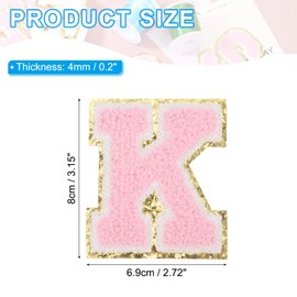 PATIKIL Iron on Letter Patches, 2 Pack Chenille Glitters Letter Patches Embroidered Patch with Tape for Repairing Jeans Clothing Bags Hats Shirts Craft, Pink, Alphabet K
