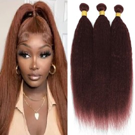 8 10 12 Inch Auburn Bundles Human Hair Color 33 Yaki Straight Bundles Copper Red Human Hair Bundles Extensions Double Weft Wet and Wavy Bundles Silky and Soft for Black Women