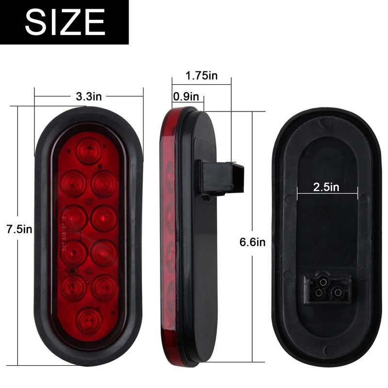 Partswcgg 6 Inch Oval LED Trailer Tail Lights 10 LED,