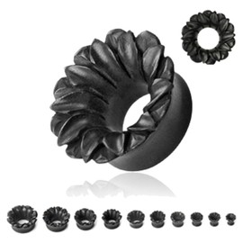 Zaya Body Jewelry PAIR of Organic Black Wood Hand Carved Lotus Flower Ear Plugs Gauges 2g 0g 00g 7/16 1/2 (0g)