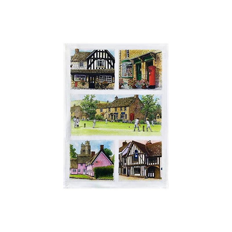 Half a Donkey British Village Life Large Cotton Tea Towel