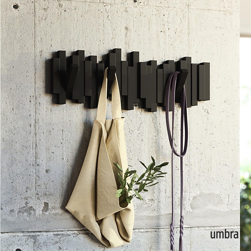 Umbra Sticks Wall-Mounted Coat Rack Rail Hook with 5 Retractable