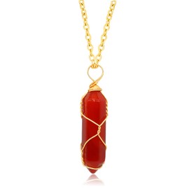 CJIAYUJEW Red Carnelian Crystal Necklace for Women, Real Carnelian Healing Stone Necklace,Carnelian Pendant Women Wire Wrapped Jewelry (A-Gold)