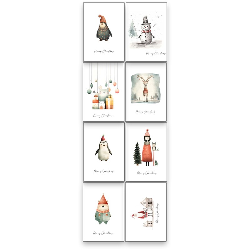 Pack of 64 Christmas Postcards with Whimsical Drawings on the