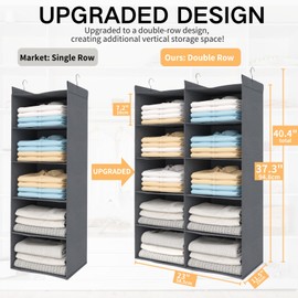 ALLTIDYUP Grey 5-Tier Hanging Closet Storage Organizer - Space-Saving Dual-Row Foldable Shelves with 3 Hooks, Wardrobe Organizer for Dorm, Bedroom, Clothes and Accessories
