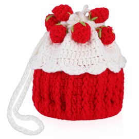 DEARMAMY Strawberry Crochet Bag:1pc Knitted Bag Fruit Purse Women Knit Clutch Bag Handmade Knit Satchel Purse Handbag