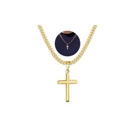Avotto 316L Stainless Steel Cross Necklace for Men,Silver/Gold/Black Mens Cross Necklaces 5mm Non-Fading Sturdy Cuban Link Chain with Cross Pendant Necklace Jewelry Gifts for Him 16-24inch,