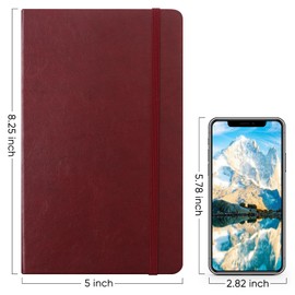 FLEEKOOL Graph Paper Journal Notebook, Leather Graph Grid Notebook with 100gsm Thick Graph Paper, 5 inches x 8.25 inches, Hardcover, Inner Pocket-Burgundy