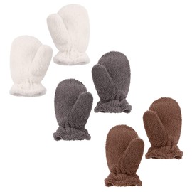 Zsedrut 3 Pairs Kids Winter Glove Fleece Lined Baby Girl Mittens Warm Toddler Boys Gloves (Thumb-White+Dark Gray+Coffee,M)