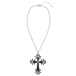 WIDMANN ? Cross Necklace with Rhinestones Womens, Silver/Black, One Size, vd-wdm03515