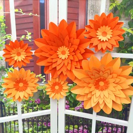 Mybbshower Orange Paper Flower for Fall Autumn Thanksgiving Anniversary Birthday Orange Wedding Party Backdrop Nursery Wall Home Decor Pack of 6