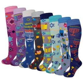 SUMONA Fun Colorful Festive Novelty Holiday Hanukkah Womens Knee High Socks 8 Pairs
