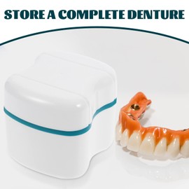 MILISTEN Denture Case with Strainer Denture Cup with Lid Storage Box for Teeth with Washing Basket Travel Storage Case (Green)