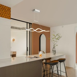 Jaycomey Modern Pendant Light, Dimmable LED Chandelier with Remote Control, Wave Shape Chandelier Lighting, Chandeliers for Dining Rooms Kitchen Island Restaurant Living Room, 3000-6000K, 28W, White