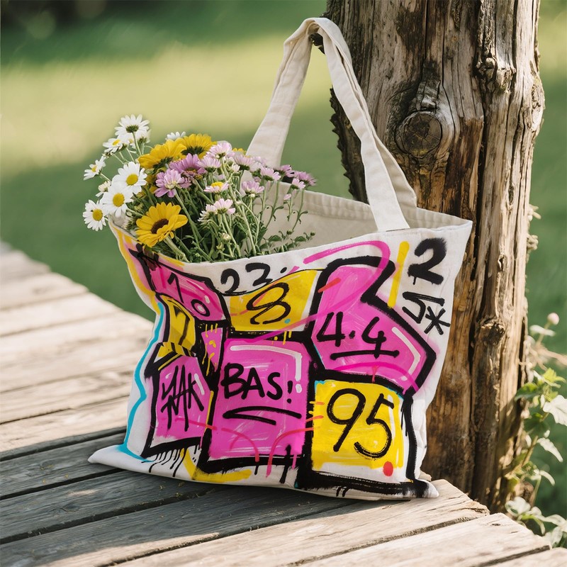 Graffiti Style Digital Print Tote Bag – Spacious Zippered Bag