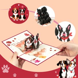 Valentine's Day 3D Pop-Up Card for Dog Lovers - Cute Beagle and French Bulldog with Red Bandanas - for Couples, Dog Lovers, Anniversaries, Birthday and Romantic Occasions