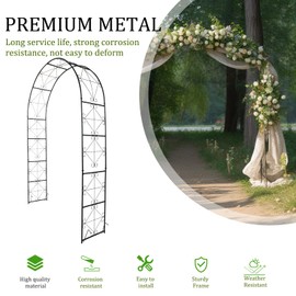 Metal Garden Arch Army Green Garden Arbor Outdoor Wedding Arches Arbor Indoor Garden Arches for Wedding Party and Gardens 7'2" High X 4'5" Wide Black