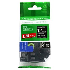 LM Tapes - Brother PT-1090 1/2" (12mm 0.47 Laminated) White on Black Compatible TZe P-touch Tape for Brother Model PT1090 Label Maker with FREE Tape Guide Included